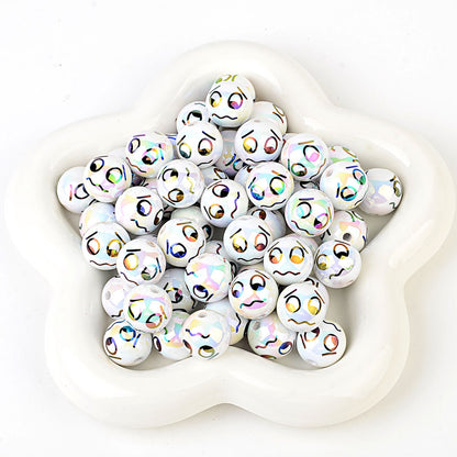 100Pcs new funny expression printed beads smiley eyes cartoon beaded DIY bracelet keychain loose beads beaded wholesale