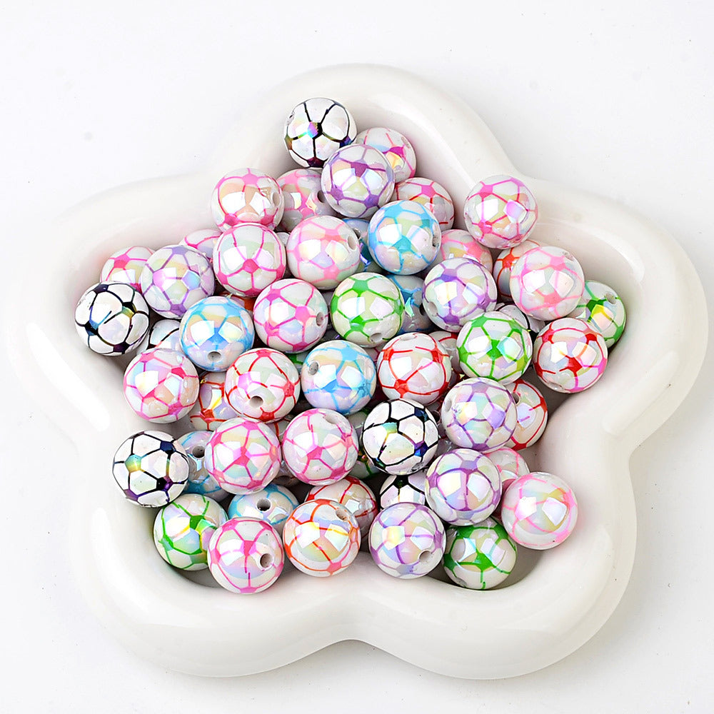 100Pcs 16MM color-plated printed football straight-hole beads DIY jewelry mobile phone chain beaded keychain bag chain accessories