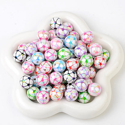 100Pcs 16MM color-plated printed football straight-hole beads DIY jewelry mobile phone chain beaded keychain bag chain accessories