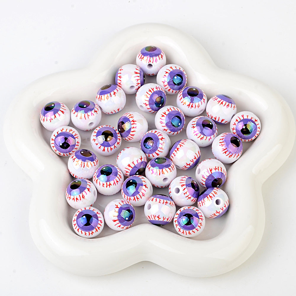 100Pcs 16mm Halloween Personalized Plated UV Colorful Horror Eyeball Beads DIY Handmade Beaded Loose Ball Pen Mobile Phone Chain Accessories