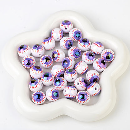100Pcs 16mm Halloween Personalized Plated UV Colorful Horror Eyeball Beads DIY Handmade Beaded Loose Ball Pen Mobile Phone Chain Accessories