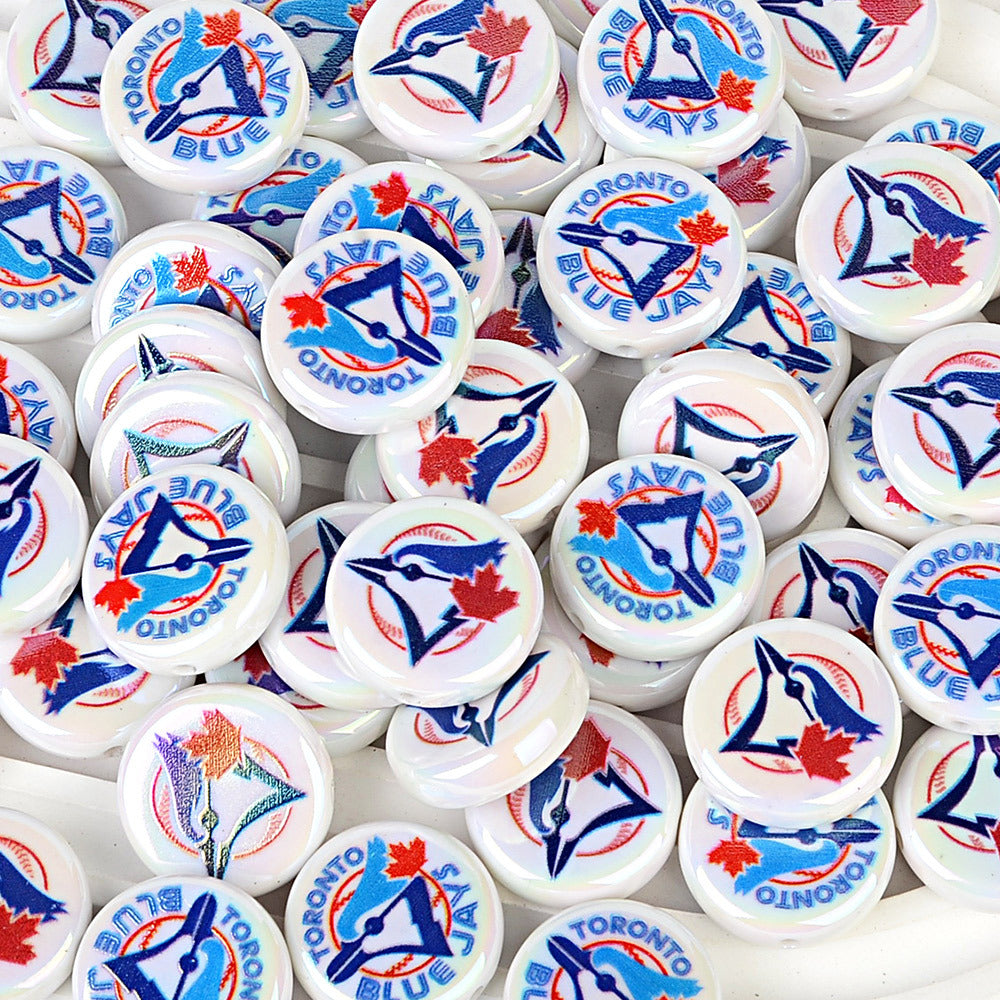 100Pcs 24mm American MLB Major Baseball League Printed Beaded Disc Beads DIY Handmade Pen Mobile Phone Chain Accessories