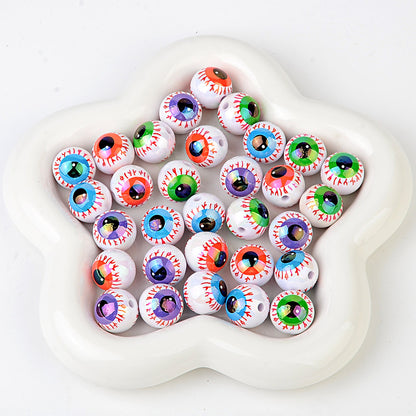 100Pcs 16mm Halloween Personalized Plated UV Colorful Horror Eyeball Beads DIY Handmade Beaded Loose Ball Pen Mobile Phone Chain Accessories