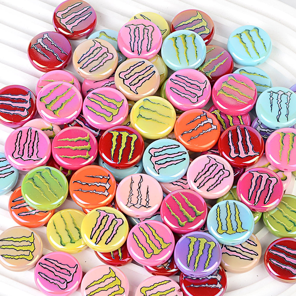 100Pcs uv color-plated big-name magic claws printing straight-hole flat beads DIY mobile phone rope key jewelry accessories