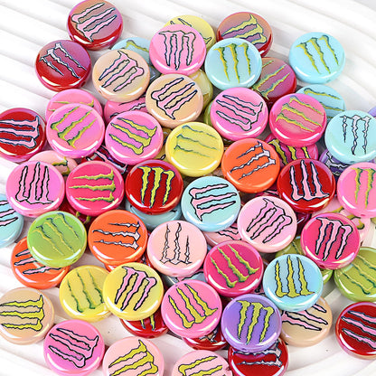 100Pcs uv color-plated big-name magic claws printing straight-hole flat beads DIY mobile phone rope key jewelry accessories
