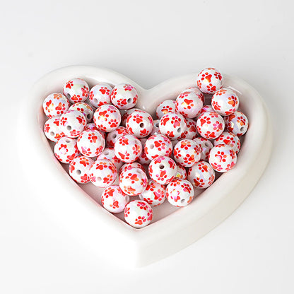 100Pcs 16mm Color Small Fresh Cat's Claw Pattern Printed Acrylic Beads Suitable for DIY Beads Bulk