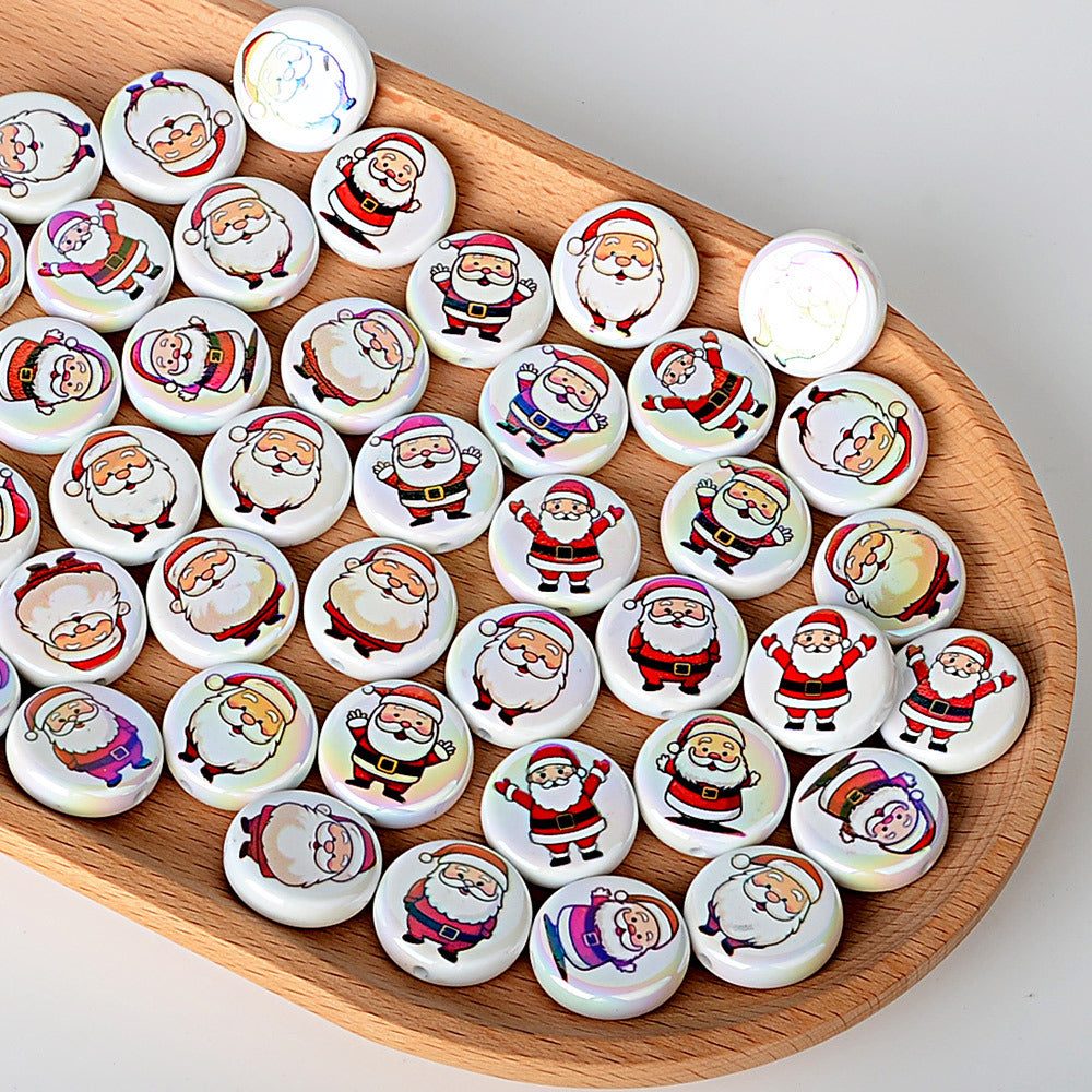 100Pcs double-sided printing Christmas series Santa Claus Christmas tree flat bead DIY jewelry accessories decoration handmade materials