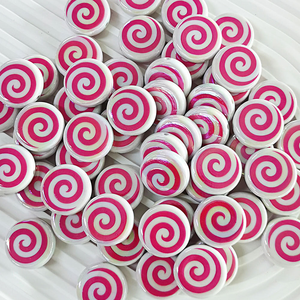 100Pcs acrylic color-plated double-sided printing whirlwind donut straight-hole beads, biscuit beads DIY mobile phone chain jewelry accessories