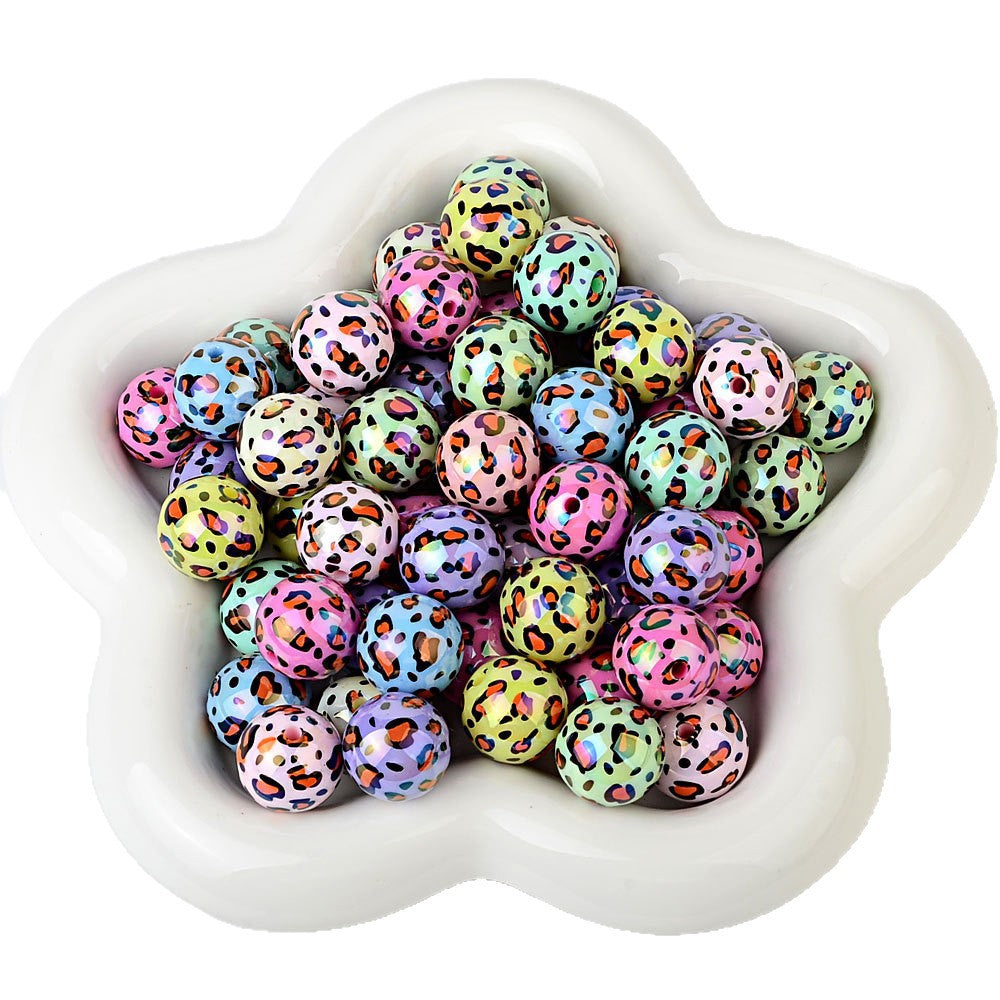 100Pcs acrylic two-color printing leopard print straight hole round bead DIY bead pen mobile phone chain keychain jewelry accessories wholesale