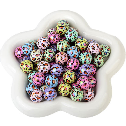 100Pcs acrylic two-color printing leopard print straight hole round bead DIY bead pen mobile phone chain keychain jewelry accessories wholesale
