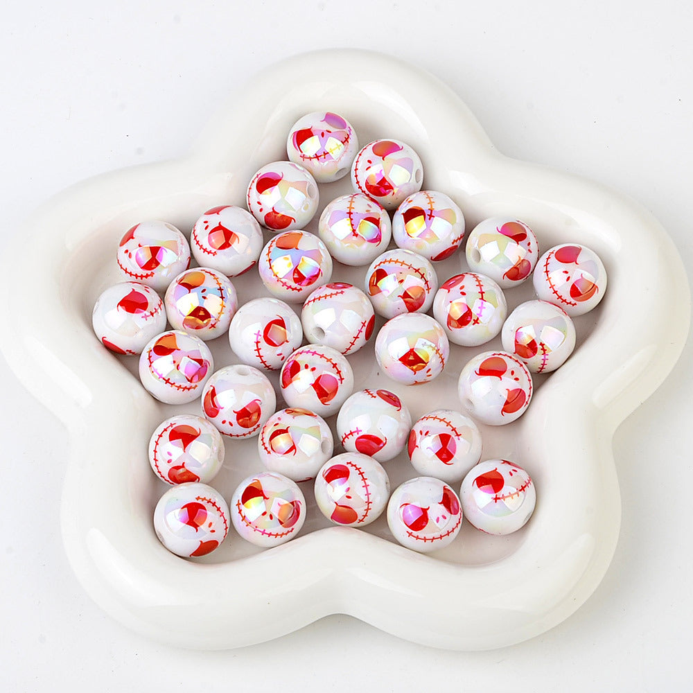100Pcs acrylic plated UV printing Halloween grimace round beads DIY mobile phone chain keychain accessories bead pen decorative beads