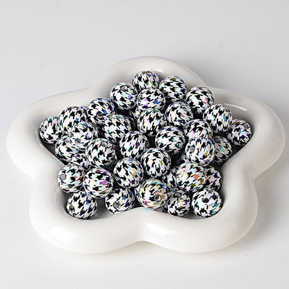 100Pcs 16mm color-plated UV printing thousand bird grid beaded DIY jewelry mobile phone chain beaded pen keychain bag chain and other accessories