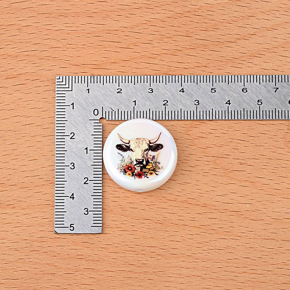 100Pcs American Western Country Wind Bullhead Printed Flat Beads DIY Handmade Beaded String Pen Mobile Phone Chain Pendant Accessories