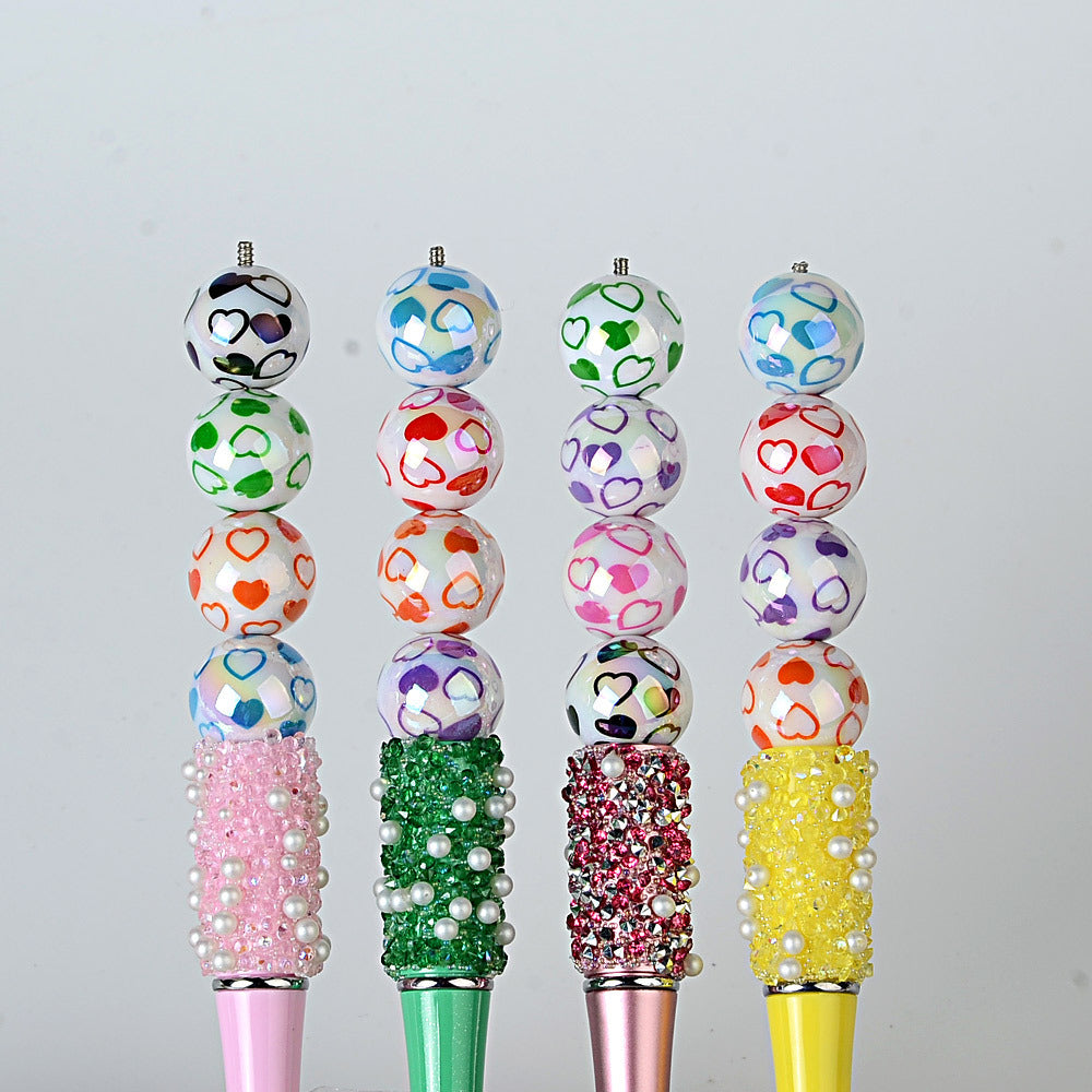 100Pcs acrylic plated color printing double love straight hole beads DIY jewelry mobile phone chain bead pen keychain bag chain accessories