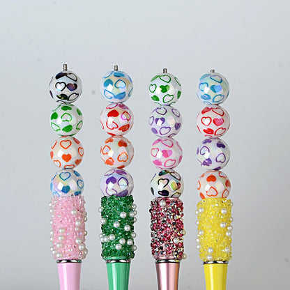 100Pcs acrylic plated color printing double love straight hole beads DIY jewelry mobile phone chain bead pen keychain bag chain accessories