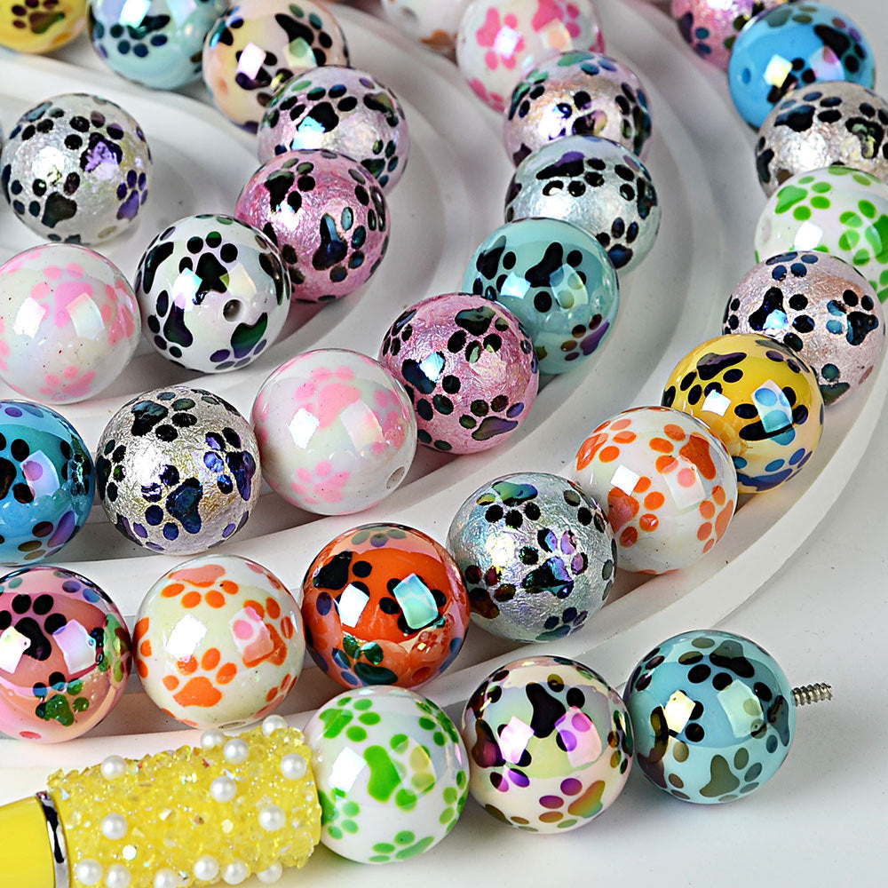 Spot 20mmUV plated colored cat paw beaded DIY jewelry mobile phone chain beaded pen and other hand-woven accessories wholesale