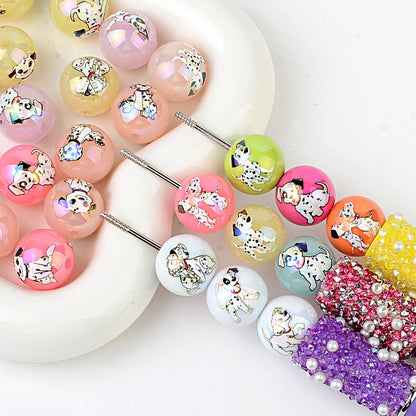 100Pcs Acrylic 101 Loyal Dog Spotted Dog Pattern Printed Beads DIY Handmade Beaded Loose Beads Mobile Phone Chain Jewelry Accessories