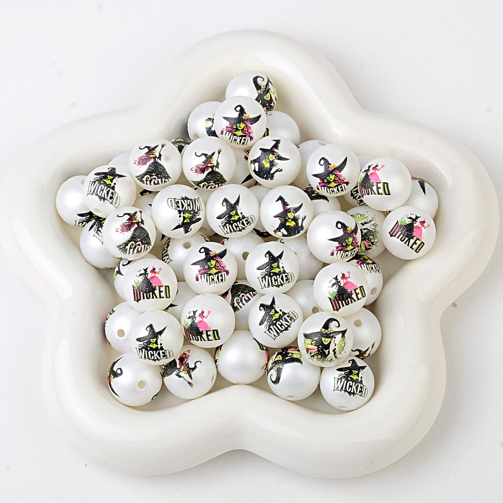 100Pcs16mm acrylic magic bad witch straight hole round bead DIY mobile phone rope keychain jewelry accessories