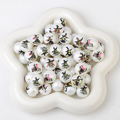 100Pcs16mm acrylic magic bad witch straight hole round bead DIY mobile phone rope keychain jewelry accessories