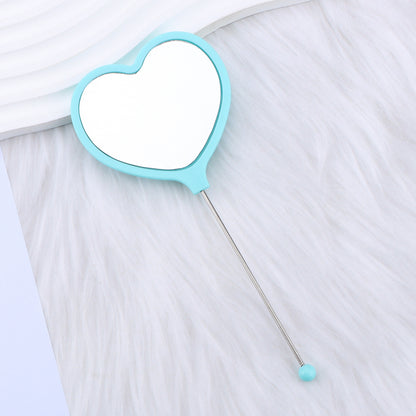 Heart-shaped makeup mirror, love DIY beaded mirror, handheld makeup mirror, portable single-sided vanity mirror, plastic spot.
