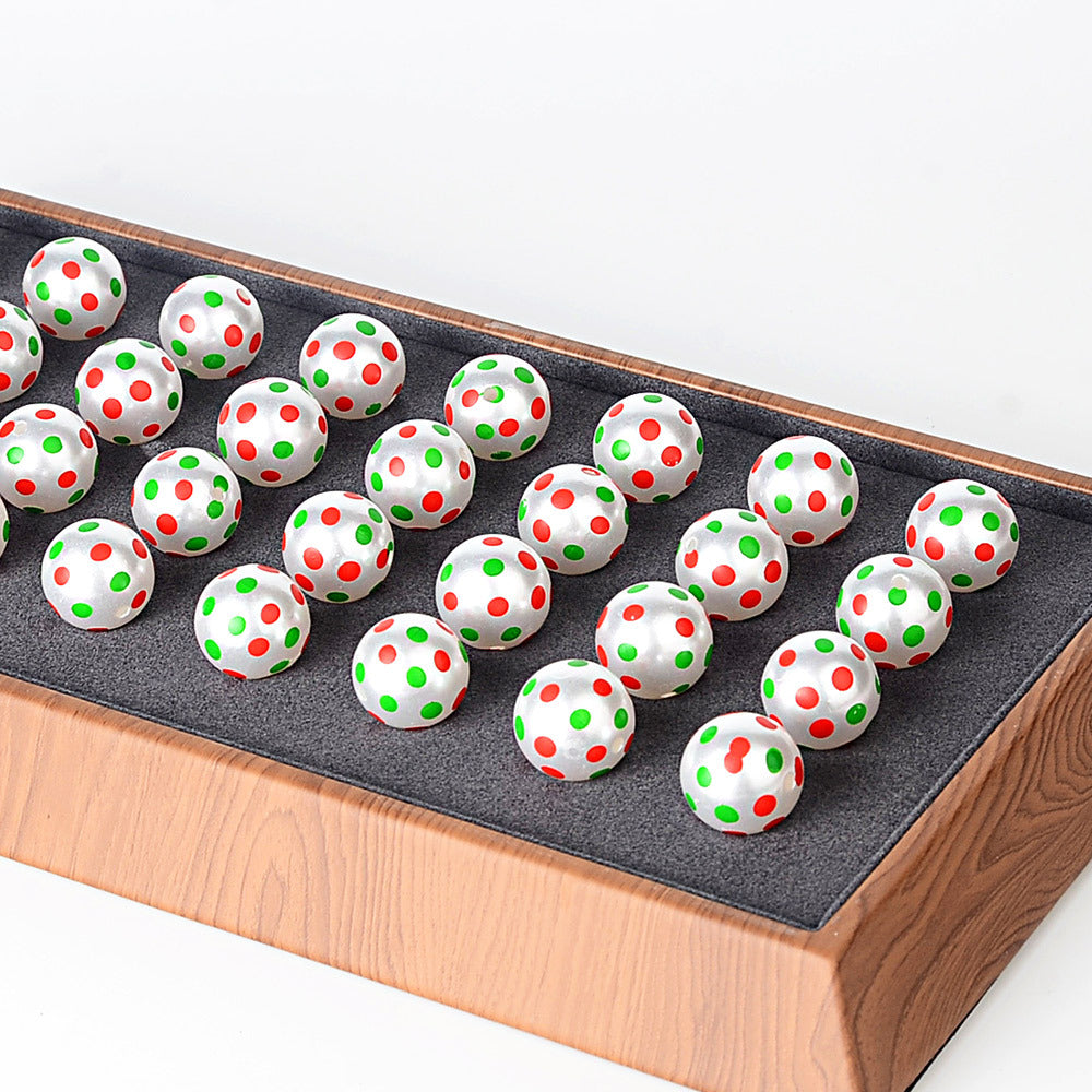 100Pcs Holiday Party Printed Beads Color Red and Green Polka Dots Through Hole Beads DIY Handmade Bead Pen Mobile Phone Chain Accessories