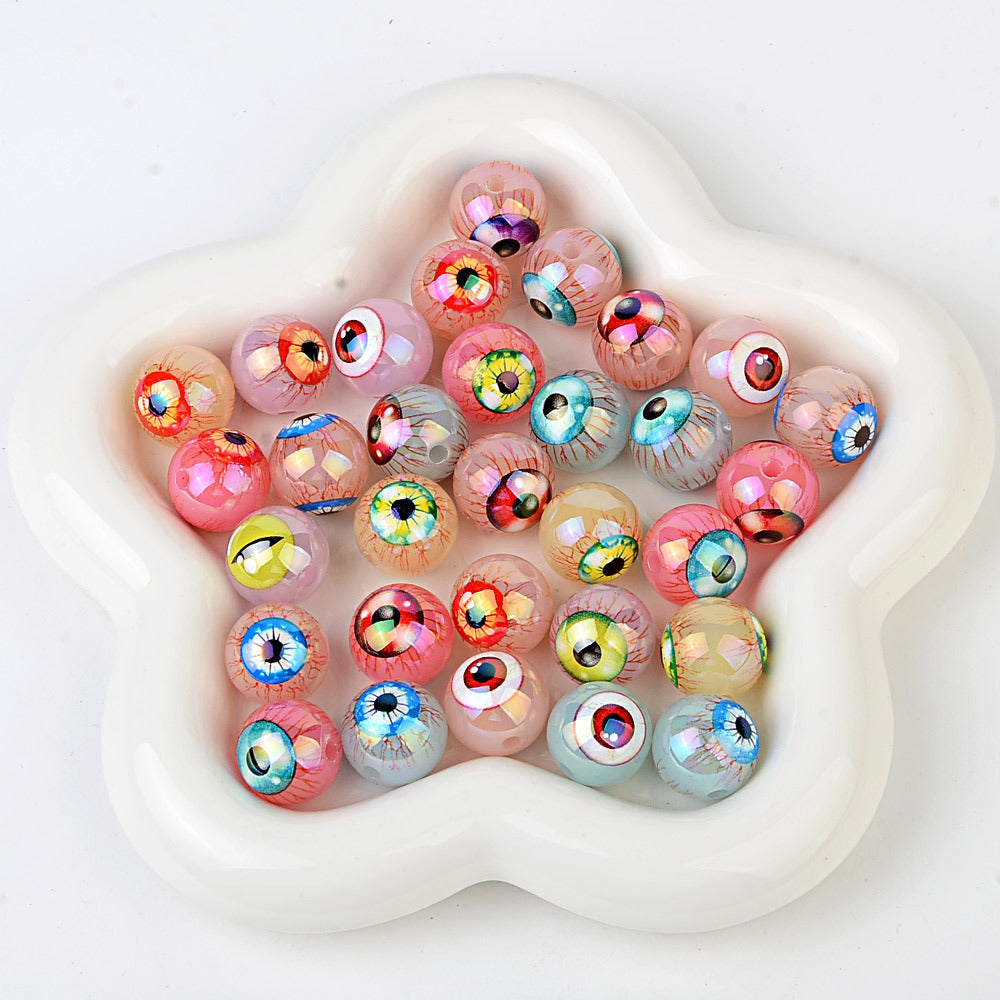 100Pcs 16mm Halloween Personalized Plated UV Colorful Horror Eyeball Beads DIY Handmade Beaded Loose Ball Pen Mobile Phone Chain Accessories