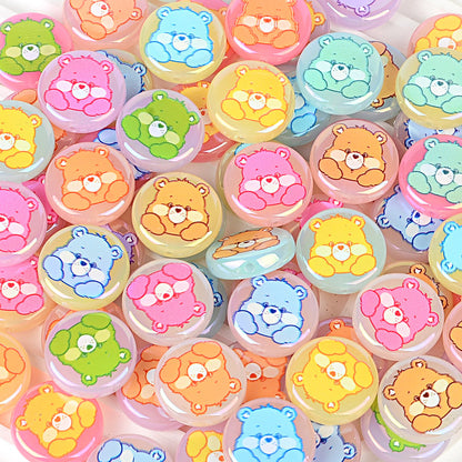 100Pcs UV plated color printing rainbow bear bear cartoon round cake beaded DIY pen mobile phone chain keychain accessories