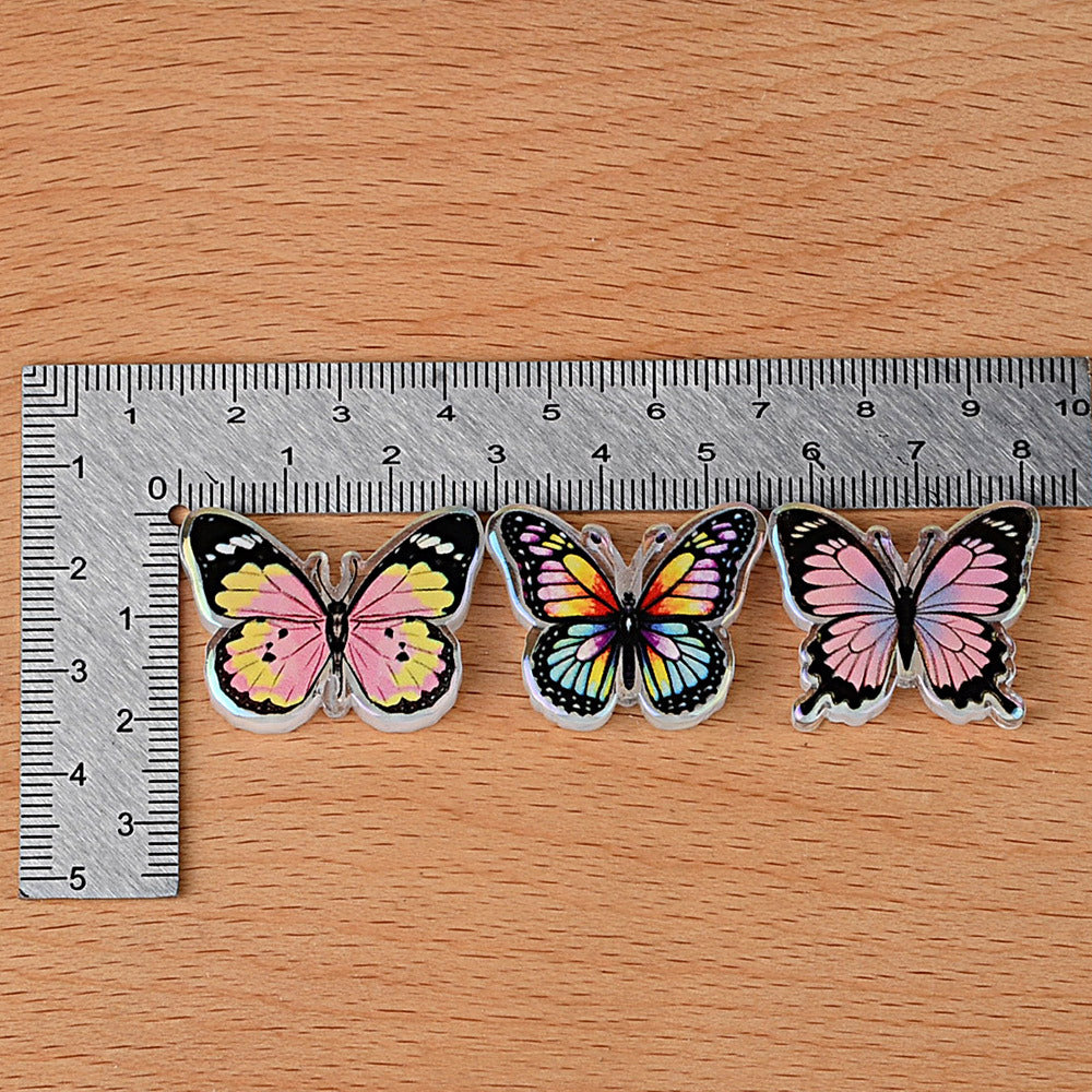 100Pcs double-sided UV high definition printing butterfly acrylic sheet beads DIY bead pen loose beads mobile phone chain accessories wholesale