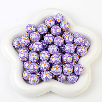 100Pcs acrylic solid color plating color printing sun flower DIY live broadcast mobile phone rope keychain pen accessories beads