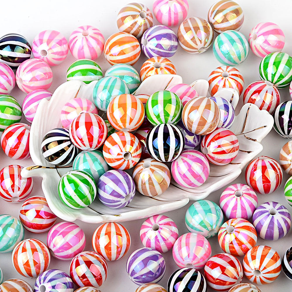 100Pcs Children's Fun Macaron Contrasting Watermelon Beads Striped Round Beads DIY Handmade Jewelry Accessories Bracelet Necklace Material Wholesale