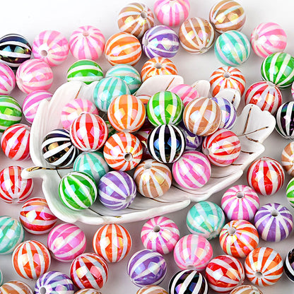 100Pcs Children's Fun Macaron Contrasting Watermelon Beads Striped Round Beads DIY Handmade Jewelry Accessories Bracelet Necklace Material Wholesale