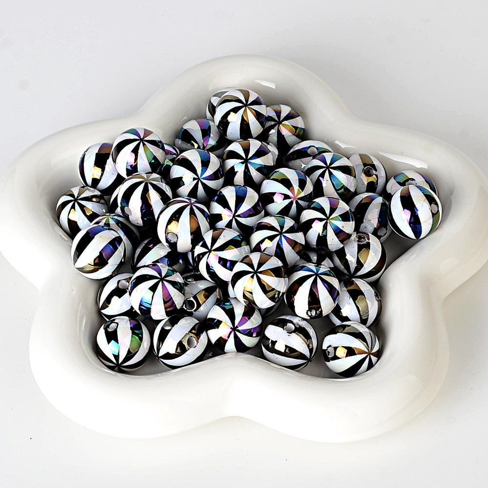 100Pcs 16mm straight hole Christmas color plated striped beads printed round beads beaded loose beads DI bracelet jewelry material in stock