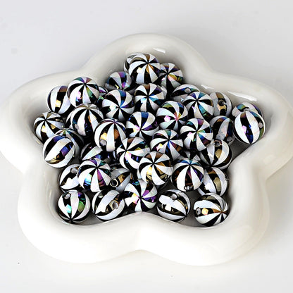 100Pcs 16mm straight hole Christmas color plated striped beads printed round beads beaded loose beads DI bracelet jewelry material in stock