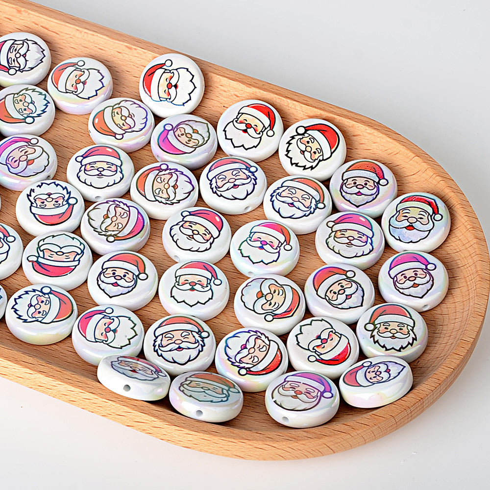 100Pcs double-sided printing Christmas series Santa Claus Christmas tree flat bead DIY jewelry accessories decoration handmade materials