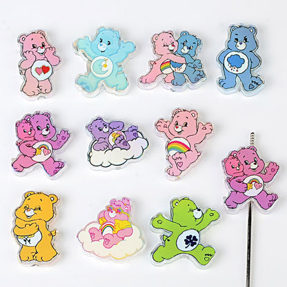 100Pcs Care Bears Rainbow Bear Acrylic Sheet, Cartoon Love Bear DIY Jewelry Accessories Buckle Material Wholesale