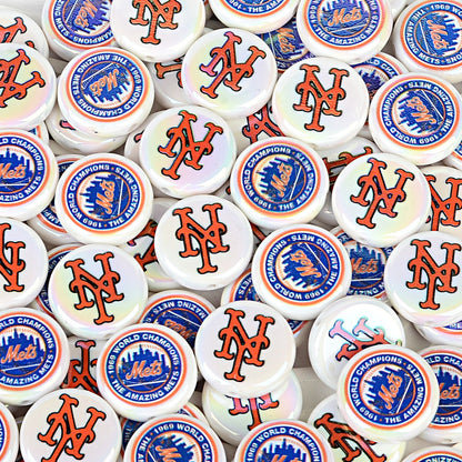 100Pcs 24mm American MLB Major Baseball League Printed Beaded Disc Beads DIY Handmade Pen Mobile Phone Chain Accessories
