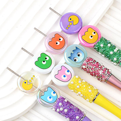 100Pcs 24mm acrylic plated color cartoon Pac-Man printed flat beads DIY mobile phone rope keychain accessories loose beads