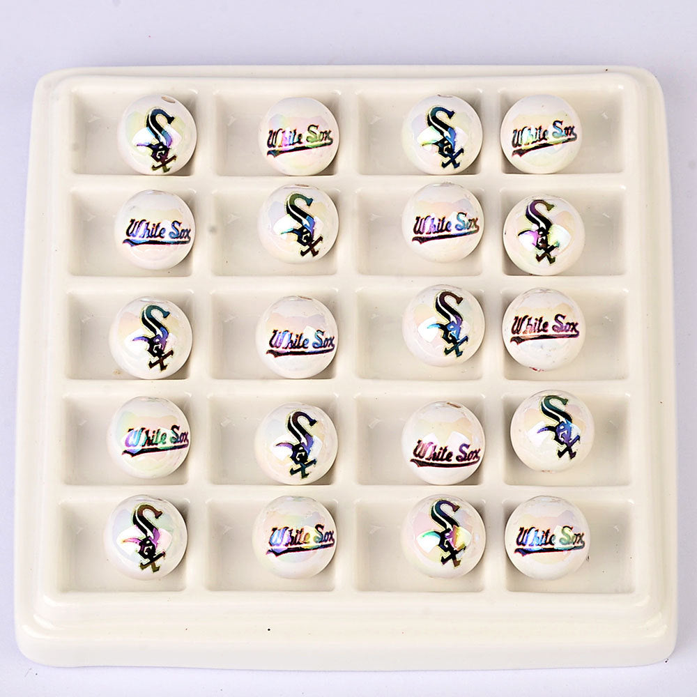 100Pcs acrylic printing MLB baseball round beads 16MM loose beads DIY bead pen car hanging accessories