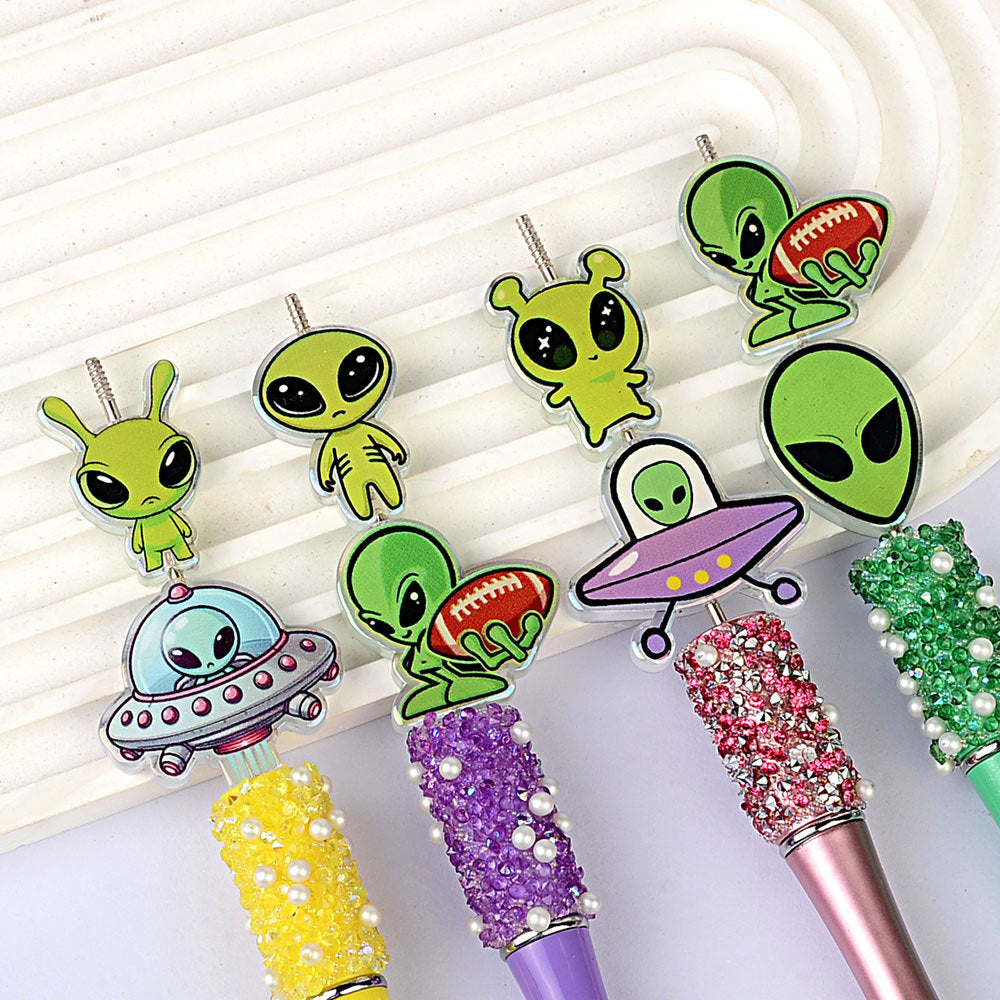 100Pcs double-sided relief alien UFO flying saucer piece beads DIY mobile phone chain keychain bag hanging pen jewelry accessories wholesale
