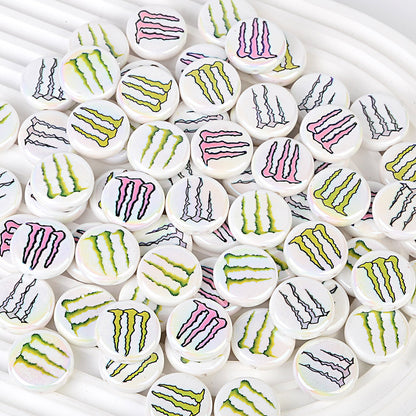 100Pcs uv color-plated big-name magic claws printing straight-hole flat beads DIY mobile phone rope key jewelry accessories