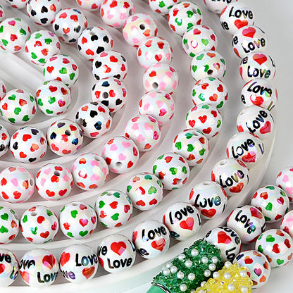 100Pcs acrylic color love round beads LOVE letter printing beads DIY handmade jewelry accessories Valentine's Day loose beads