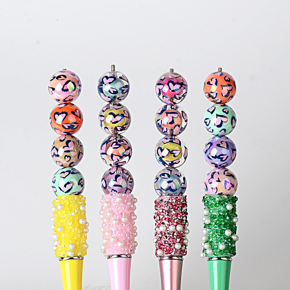 100Pcs Valentine's Day Double Love Leopard Print Round Beads DIY Mobile Phone Chain Jewelry Bead Pen Accessories Decorative Beads