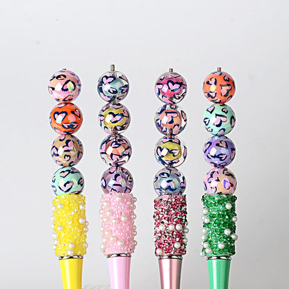 100Pcs Valentine's Day Double Love Leopard Print Round Beads DIY Mobile Phone Chain Jewelry Bead Pen Accessories Decorative Beads