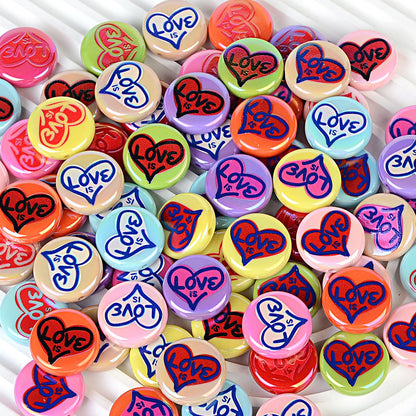 100Pcs acrylic plated Valentine's Day love love printing straight hole round cake beads DIY bead pen jewelry accessories material