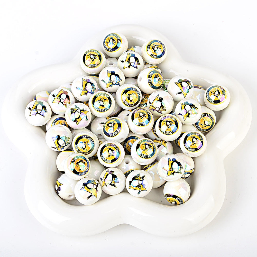 100Pcs US 32 NHL Ice Hockey Teams Printed Beads Beaded DIY Keys Mobile Phone Chain Handmade Jewelry Accessories Spot