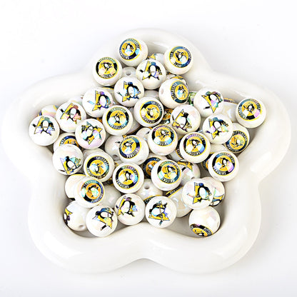 100Pcs US 32 NHL Ice Hockey Teams Printed Beads Beaded DIY Keys Mobile Phone Chain Handmade Jewelry Accessories Spot