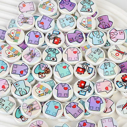 100Pcs acrylic disc bead printing medical clothing straight hole round bead DIY mobile phone rope keychain bead pen accessories