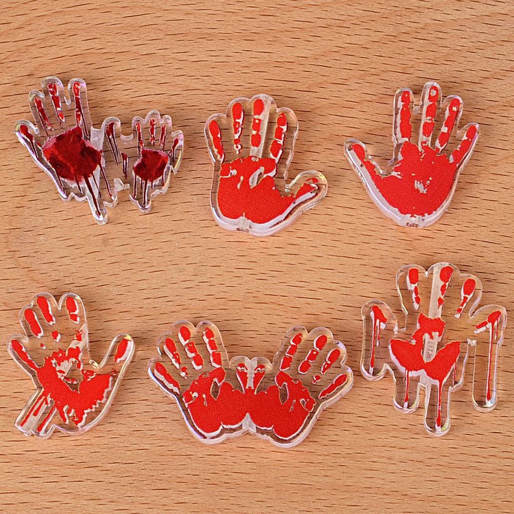 100Pcs Halloween double-sided relief blood handprint HELP through-hole chip bead DIY bag bead pen jewelry accessories