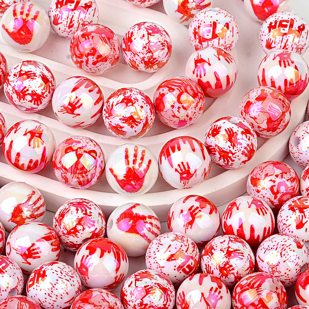 100Pcs Halloween Funny Blood Handprint Straight Hole Acrylic Bead DIY Mobile Phone Chain Keychain Bead Pen Accessories