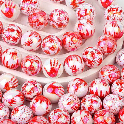 100Pcs Halloween Funny Blood Handprint Straight Hole Acrylic Bead DIY Mobile Phone Chain Keychain Bead Pen Accessories